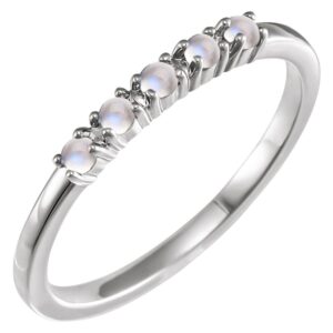 Rainbow Moonstone Cabochon Stackable Ring 14K White Gold