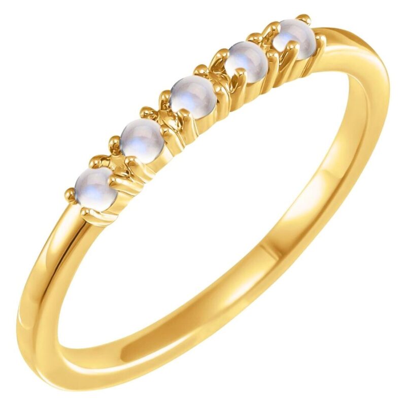 Rainbow Moonstone Cabochon Stackable Ring 14K Yellow Gold