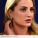 Real 14K Yellow Gold Chunky Hoop Earrings 20 mm model wearing