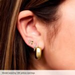 Real 14K Yellow Gold Chunky Hoop Earrings 20 mm on model