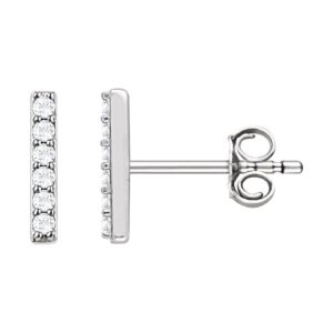 Real Diamond Bar Stud Earrings 14K White Gold