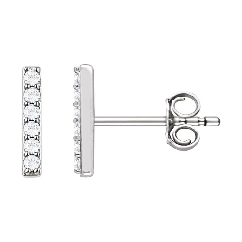 Real Diamond Bar Stud Earrings 14K White Gold