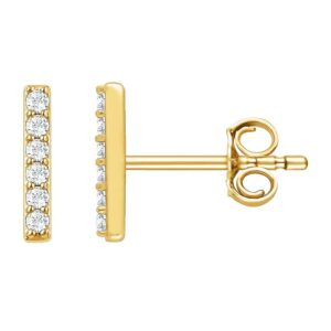 Real Diamond Bar Stud Earrings 14K Yellow Gold