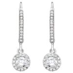 Real Diamond Circle Leverback Drop Earrings 14K White Gold Real Diamond Circle Leverback Drop Earrings 14K White Gold