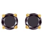 Real Round Black Diamond Stud Earrings 3 mm 14K Gold Real Round Black Diamond Stud Earrings 3 mm 14K Gold
