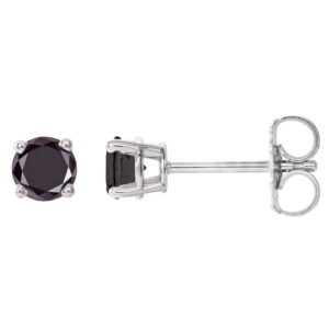 Real Round Black Diamond Stud Earrings 3 mm 14K White Gold
