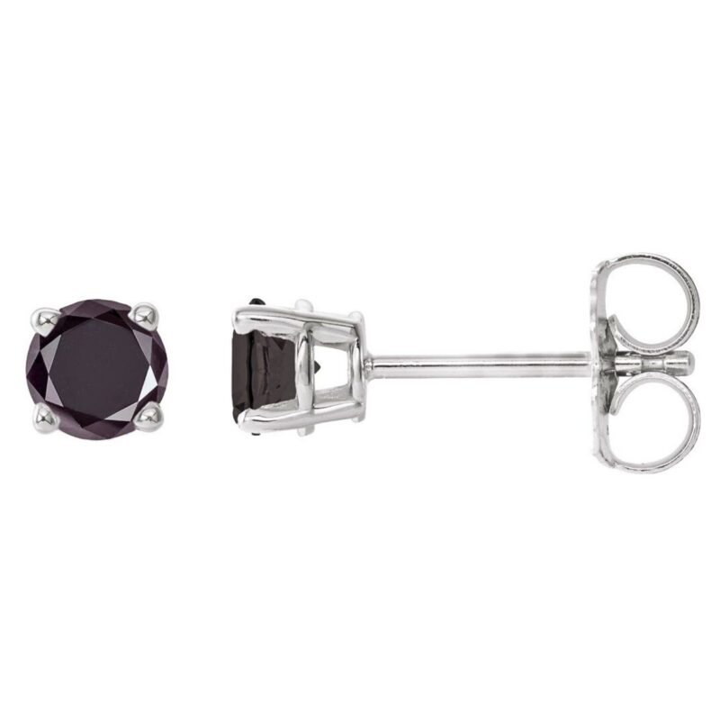 Real Round Black Diamond Stud Earrings 3 mm 14K White Gold