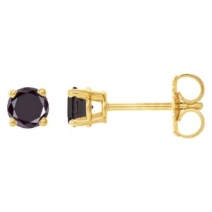 Real Round Black Diamond Stud Earrings 3 mm 14K Yellow Gold