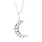Real White Opal Crescent Moon Necklace 14K White Gold