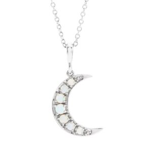 Real White Opal Crescent Moon Necklace 14K White Gold
