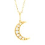 Real White Opal Crescent Moon Necklace 14K Yellow Gold