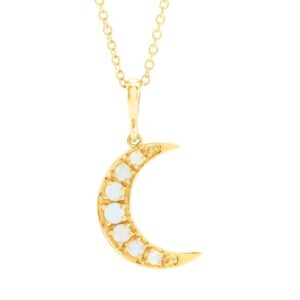 Real White Opal Crescent Moon Necklace 14K Yellow Gold
