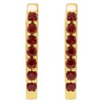 Red Garnet Elongated Oval Hoop Earrings 14K Gold