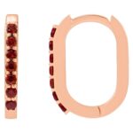 Red Garnet Elongated Oval Hoop Earrings 14K Rose Gold