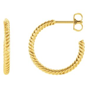 Twisted Rope C Hoop Earrings 14K Yellow Gold