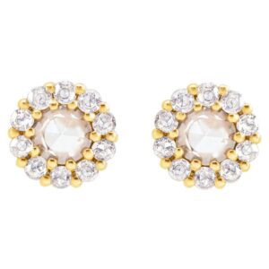 Rose-Cut Diamond Halo Stud Earrings 0.5 Carat 14K Gold