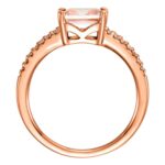 Rose Gold Emerald Cut Peach Pink Morganite Engagement Ring Diamond Pave