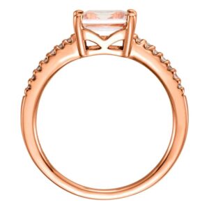 Rose Gold Emerald Cut Peach Pink Morganite Engagement Ring Diamond Pave