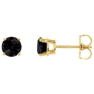 Round Black Onyx Stud Earrings 14K Yellow Gold 5 mm