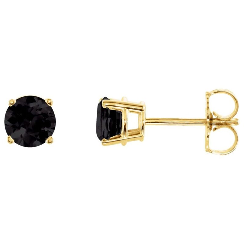 Round Black Onyx Stud Earrings 14K Yellow Gold 5 mm