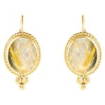 Rutilated Quartz Cabochon Leverback Earrings 14K Yellow Gold