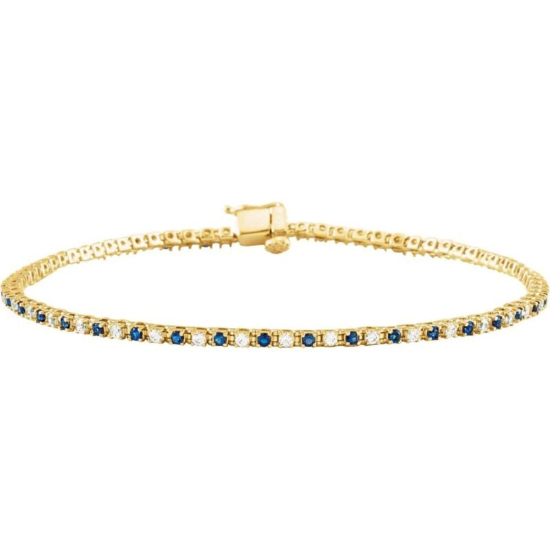 Sapphire and Diamond Tennis Bracelet 14k Yellow Gold