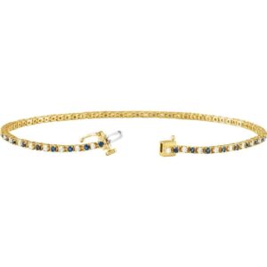 Sapphire and Diamond Tennis Bracelet 14k Yellow Gold Hidden Clasp
