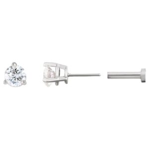 Single Real Diamond Flat Back Stud Earrings 14K White Gold