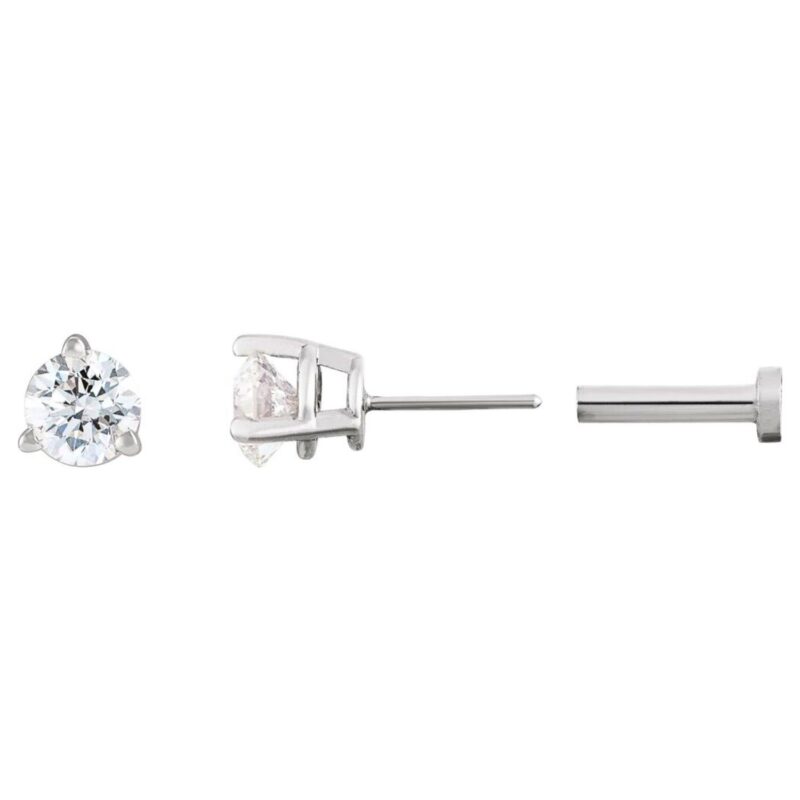 Single Real Diamond Flat Back Stud Earrings 14K White Gold