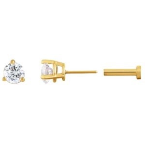 Single Real Diamond Flat Back Stud Earrings 14K Yellow Gold