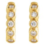 Small Bezel Set Diamond Cartilage Hoop Earrings 10 mm 14K Gold