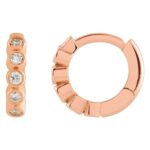 Small Bezel Set Diamond Cartilage Hoop Earrings 10 mm 14K Rose Gold
