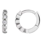 Small Bezel Set Diamond Cartilage Hoop Earrings 10 mm 14K White Gold
