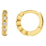 Small Bezel Set Diamond Cartilage Hoop Earrings 10 mm 14K Yellow Gold