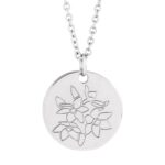 Solid 14K White Gold Birth Month Flower Necklace