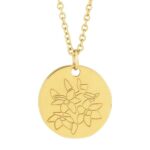 Solid 14K Yellow Gold Birth Month Flower Necklace