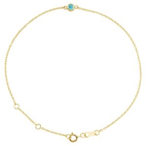 Solitaire Natural Blue Zircon Bracelet 14K Yellow Gold