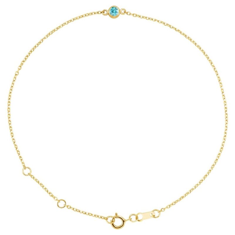 Solitaire Natural Blue Zircon Bracelet 14K Yellow Gold