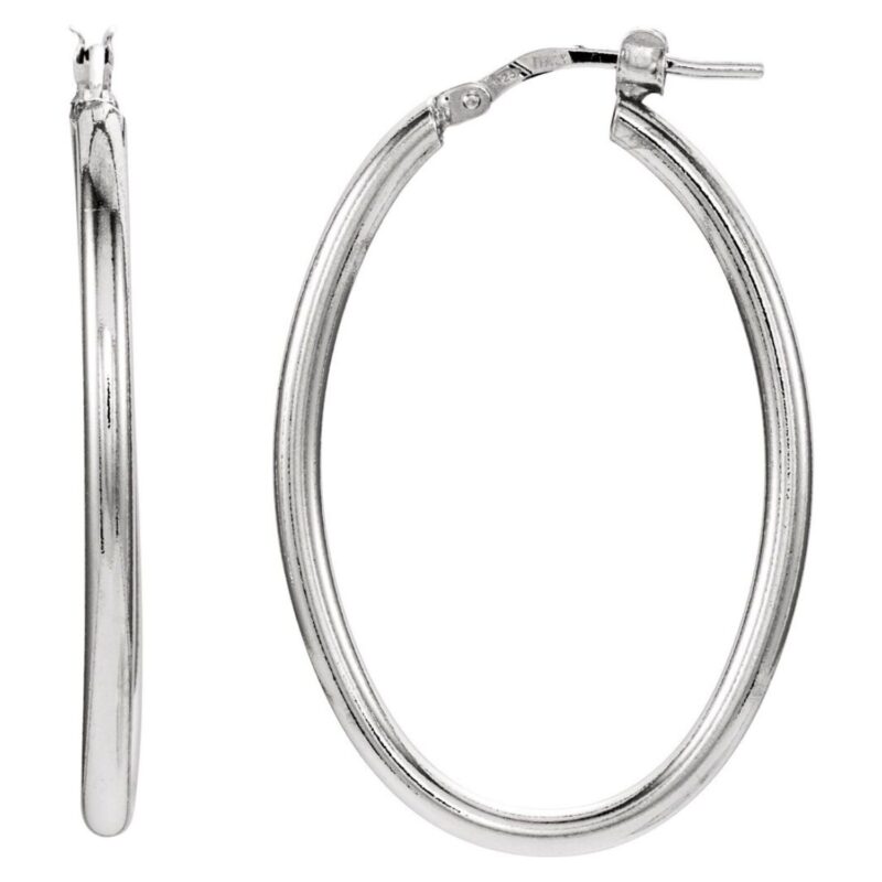 Sterling Silver Oblong Hoop Earrings Medium Sizes