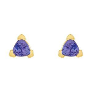 Tanzanite Trillion Cut Stud Earrings 14K Gold