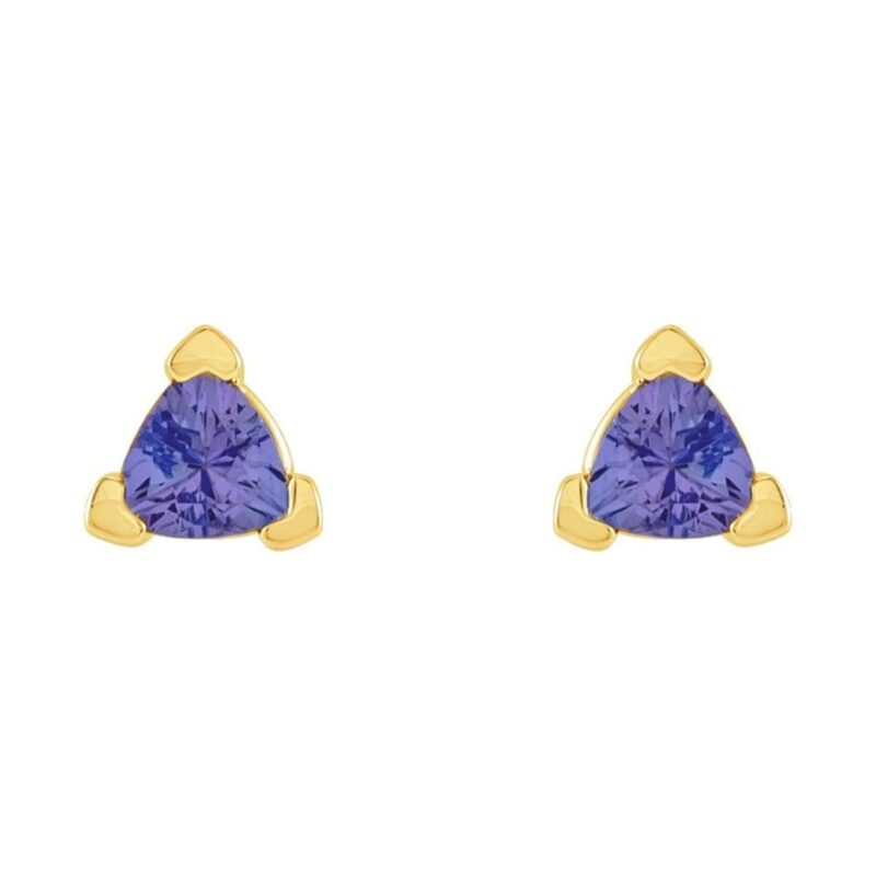 Tanzanite Trillion Cut Stud Earrings 14K Gold