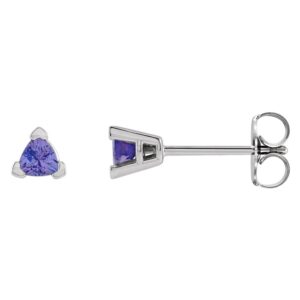 Tanzanite Trillion Cut Stud Earrings 14K White Gold