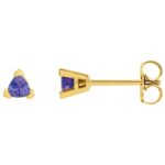 Tanzanite Trillion Cut Stud Earrings 14K Yellow Gold