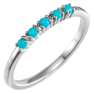 Thin Turquoise Stackable Ring 14K White Gold