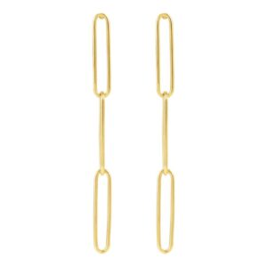 Three Link Paperclip Dangle Earrings 14K Yellow Gold