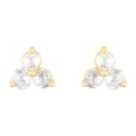 Three Stone Diamond Cluster Stud Earrings 14K Gold