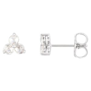 Three Stone Diamond Cluster Stud Earrings 14K White Gold