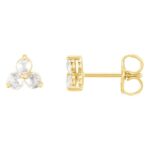 Three Stone Diamond Cluster Stud Earrings 14K Yellow Gold