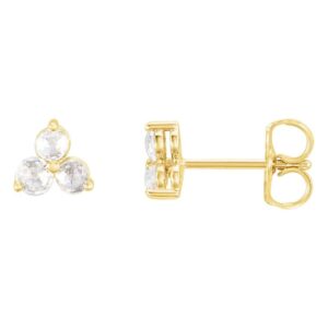 Three Stone Diamond Cluster Stud Earrings 14K Yellow Gold