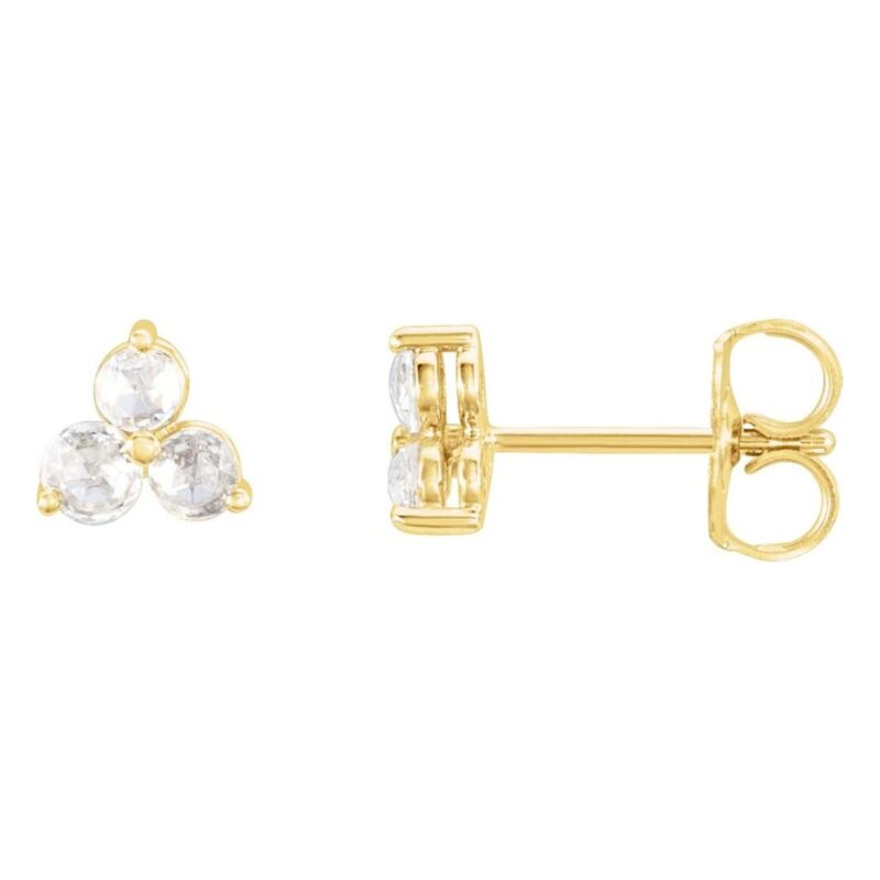 Three Stone Diamond Cluster Stud Earrings 14K Yellow Gold